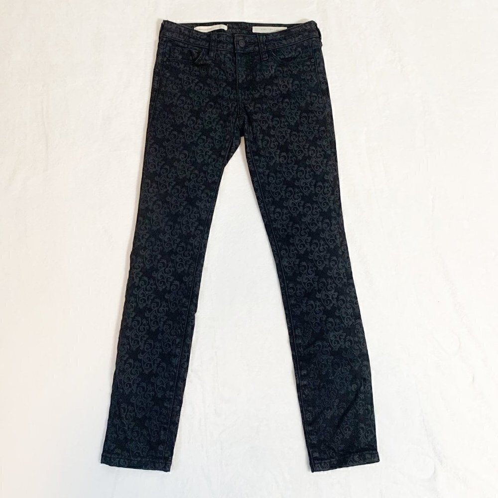 Pilcro and the Letterpress Stet Skinny Jeans Women 25 Black Grey Damask Scroll